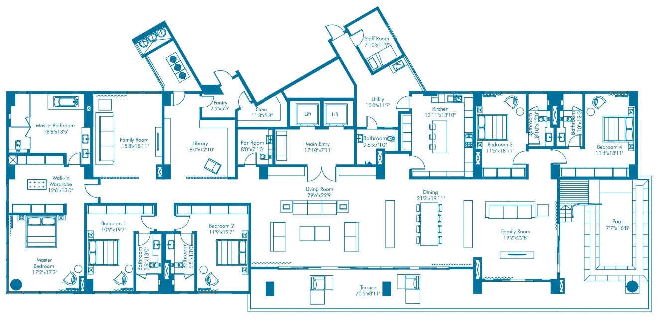 Floor plan for 5 BHK