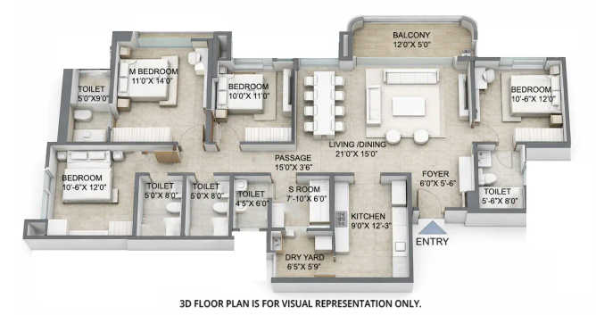 Raymond Invictus by GS Bandra - Floor plan 4 BHK 1475 Sq.ft