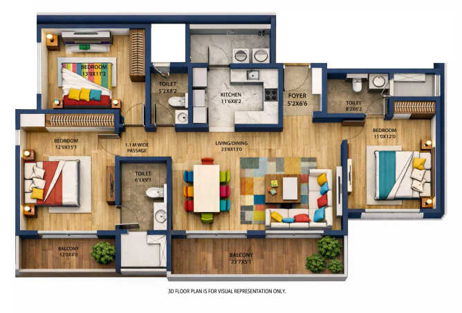 The Prestige City Sarjapura - Floor plan 3 BHK 1900 Sq.ft