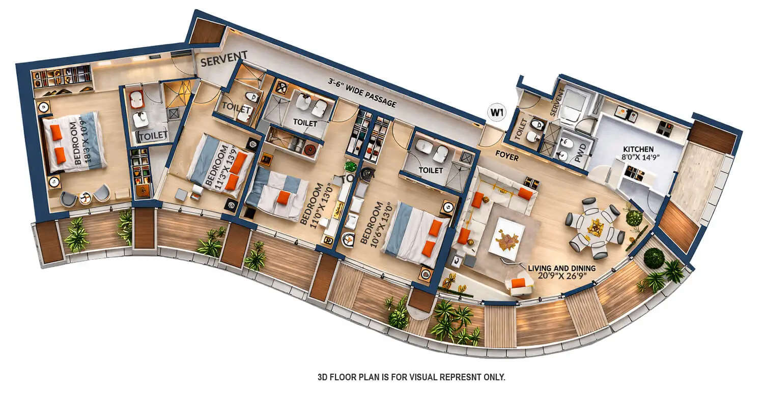 Floor plan for 4 BHK