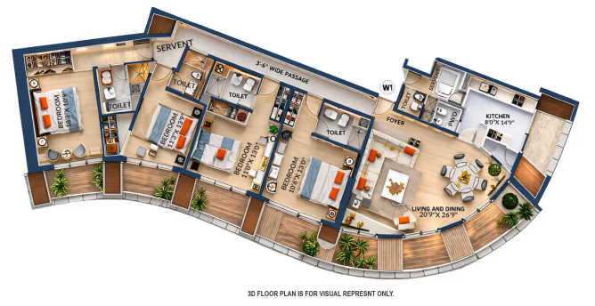 Lodha World Crest Lower Parel - Floor plan 4 BHK 2619 Sq.ft