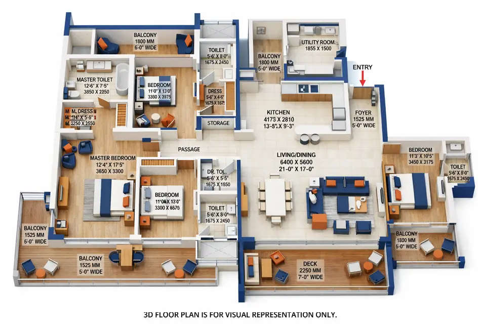 Floor plan for 4 BHK