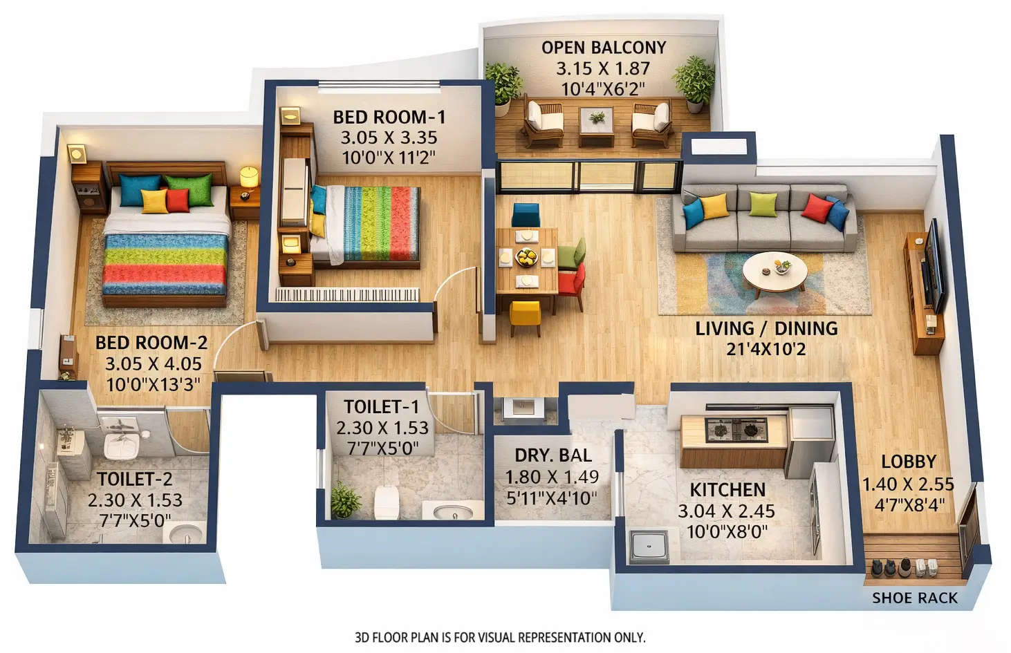 Floor plan for 2 BHK