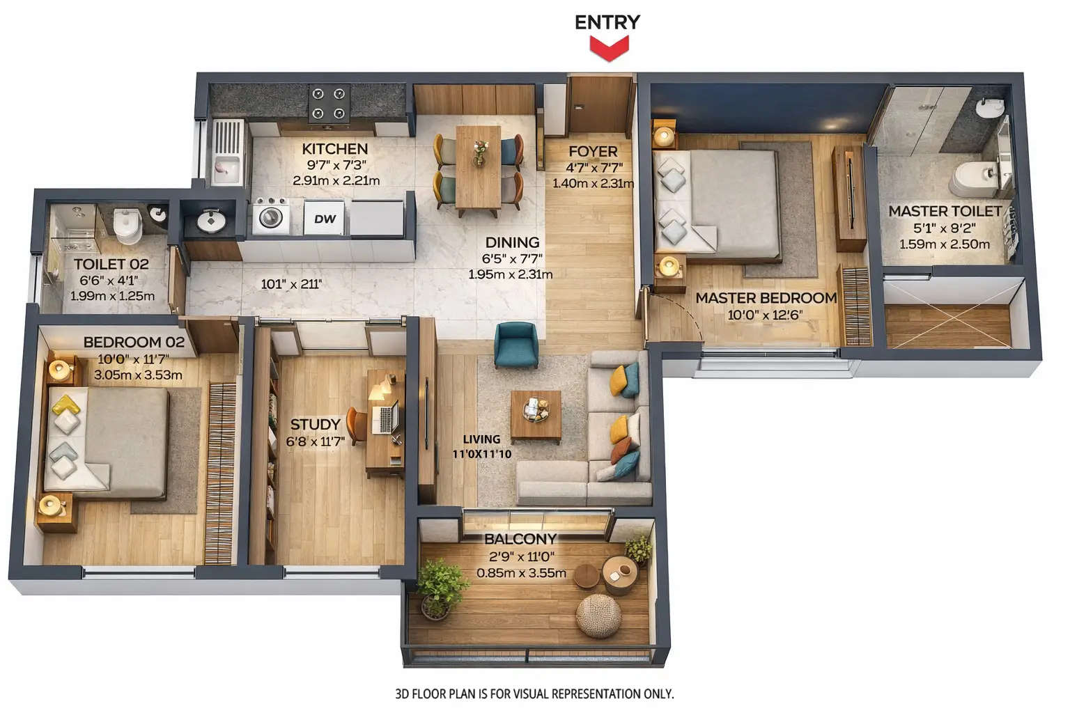 Floor plan for 2.5 BHK