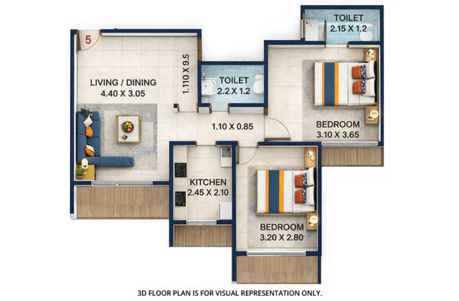 Bhagwati Elysia 1 Pushpak Nagar - Floor plan 2 BHK 650 Sq.ft