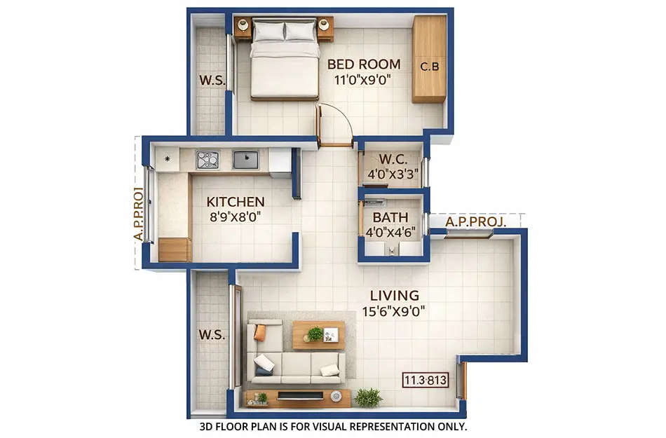 Floor plan for 1 BHK