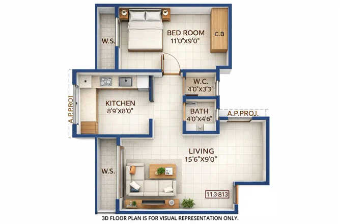 Gami Teesta Taloja - Floor plan 1 BHK 360 Sq.ft