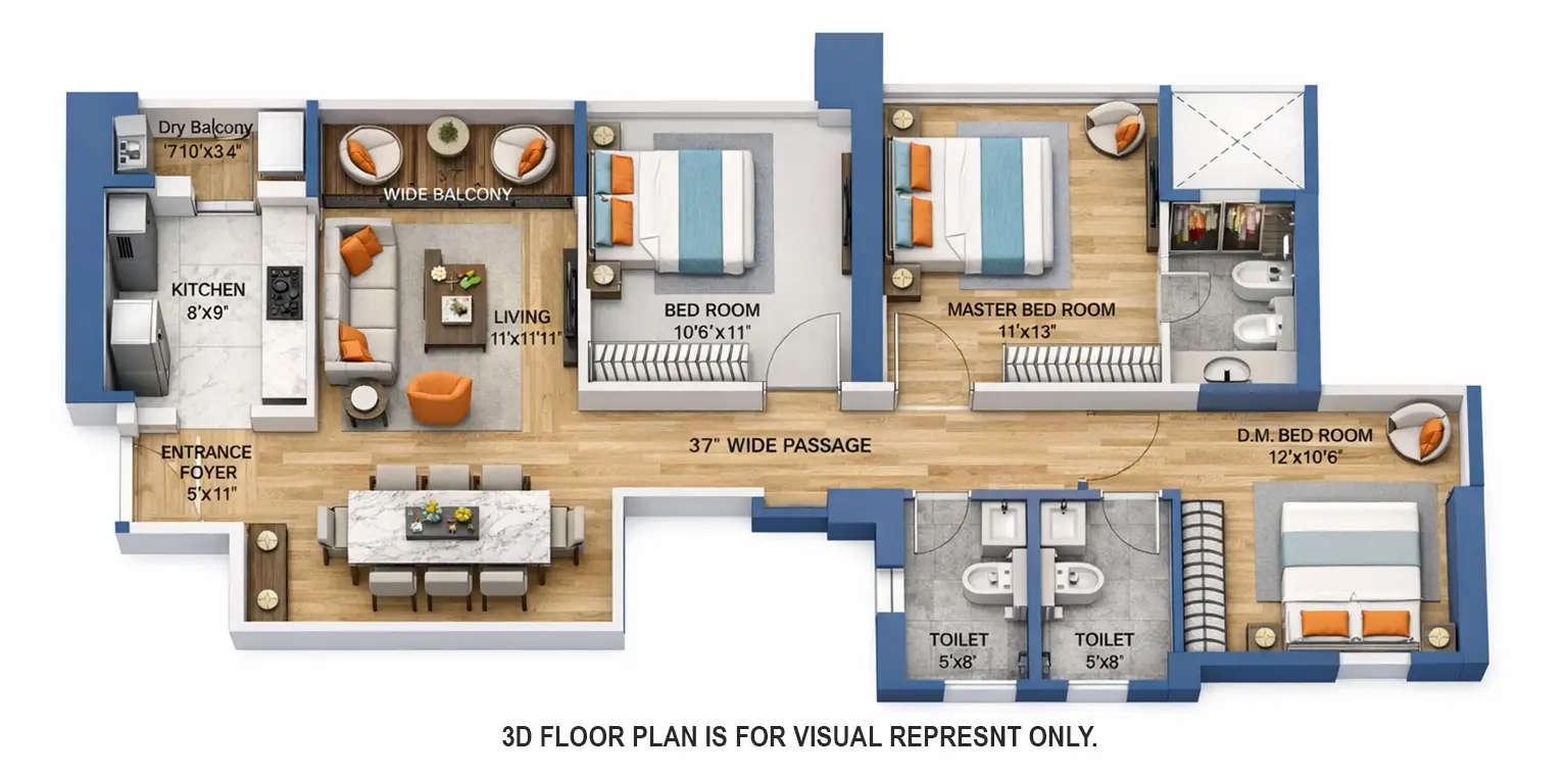 Floor plan for 3 BHK