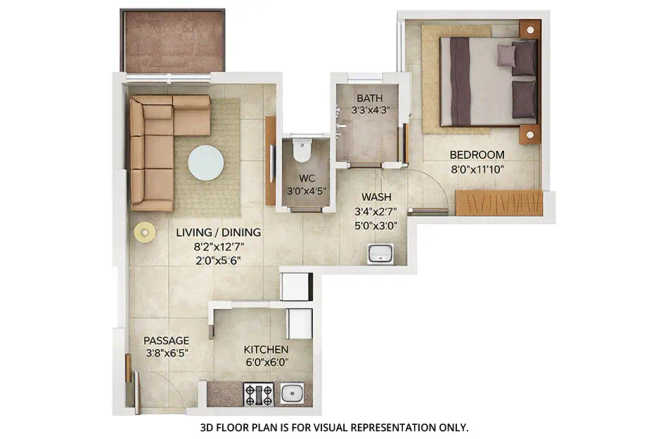 Lodha Crown Taloja Taloja - Floor plan 1 BHK 334 Sq.ft