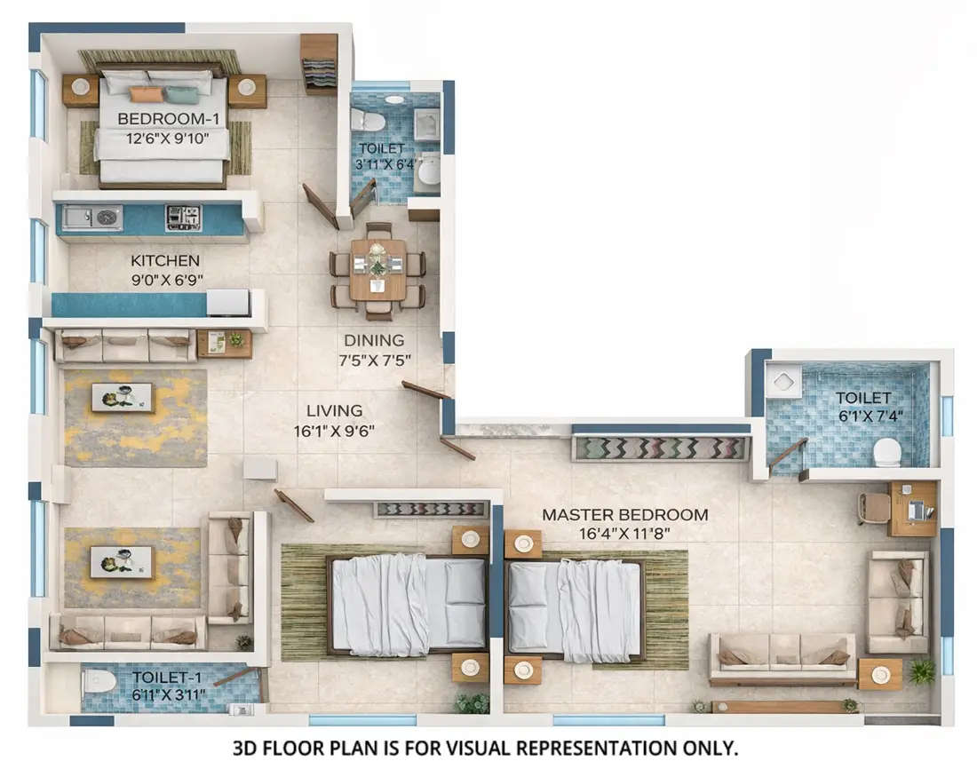 Floor plan for 3 BHK