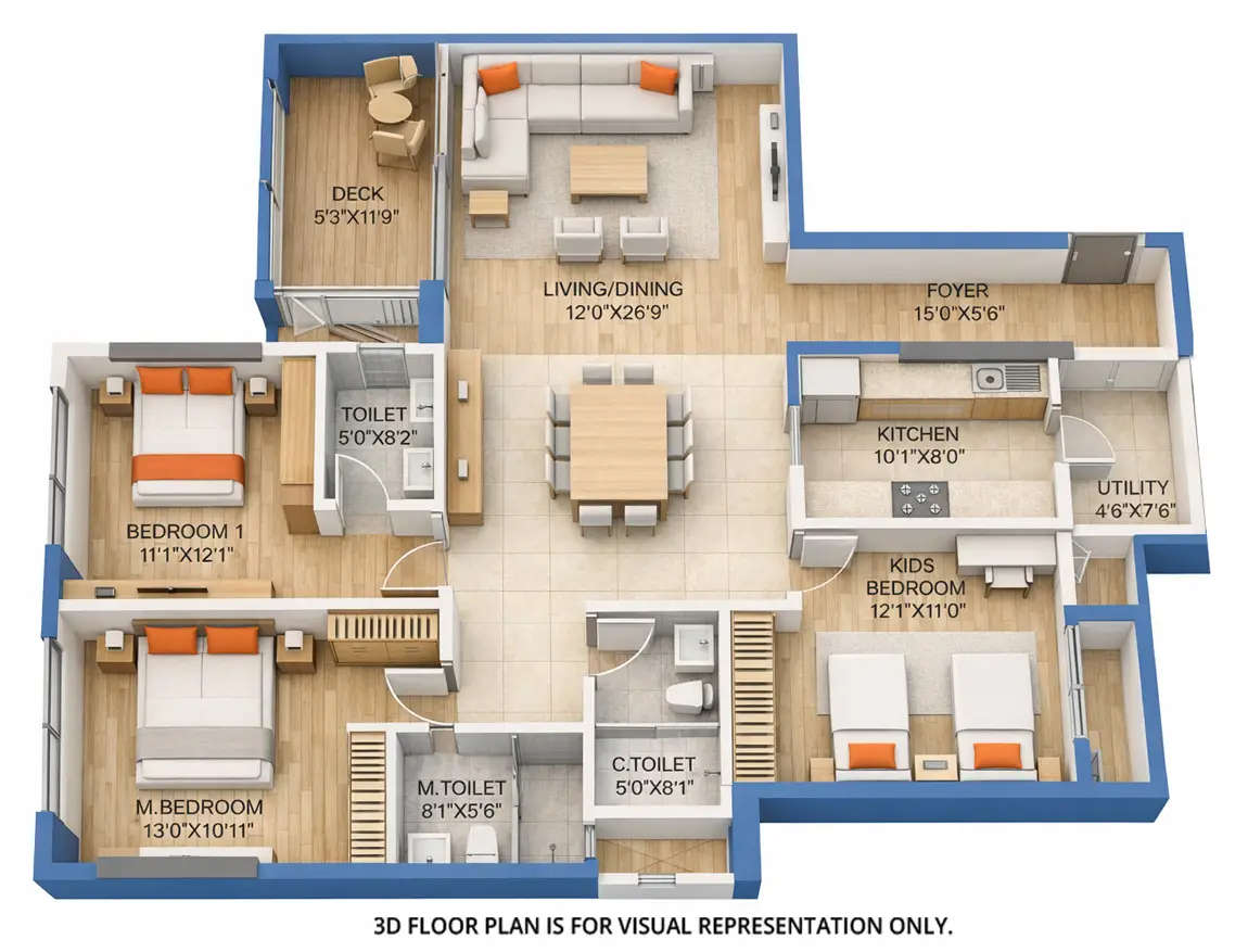 Floor plan for 3 BHK