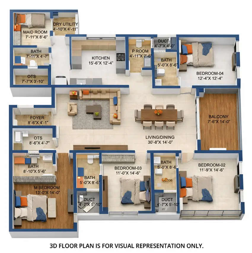 Floor plan for 4 BHK