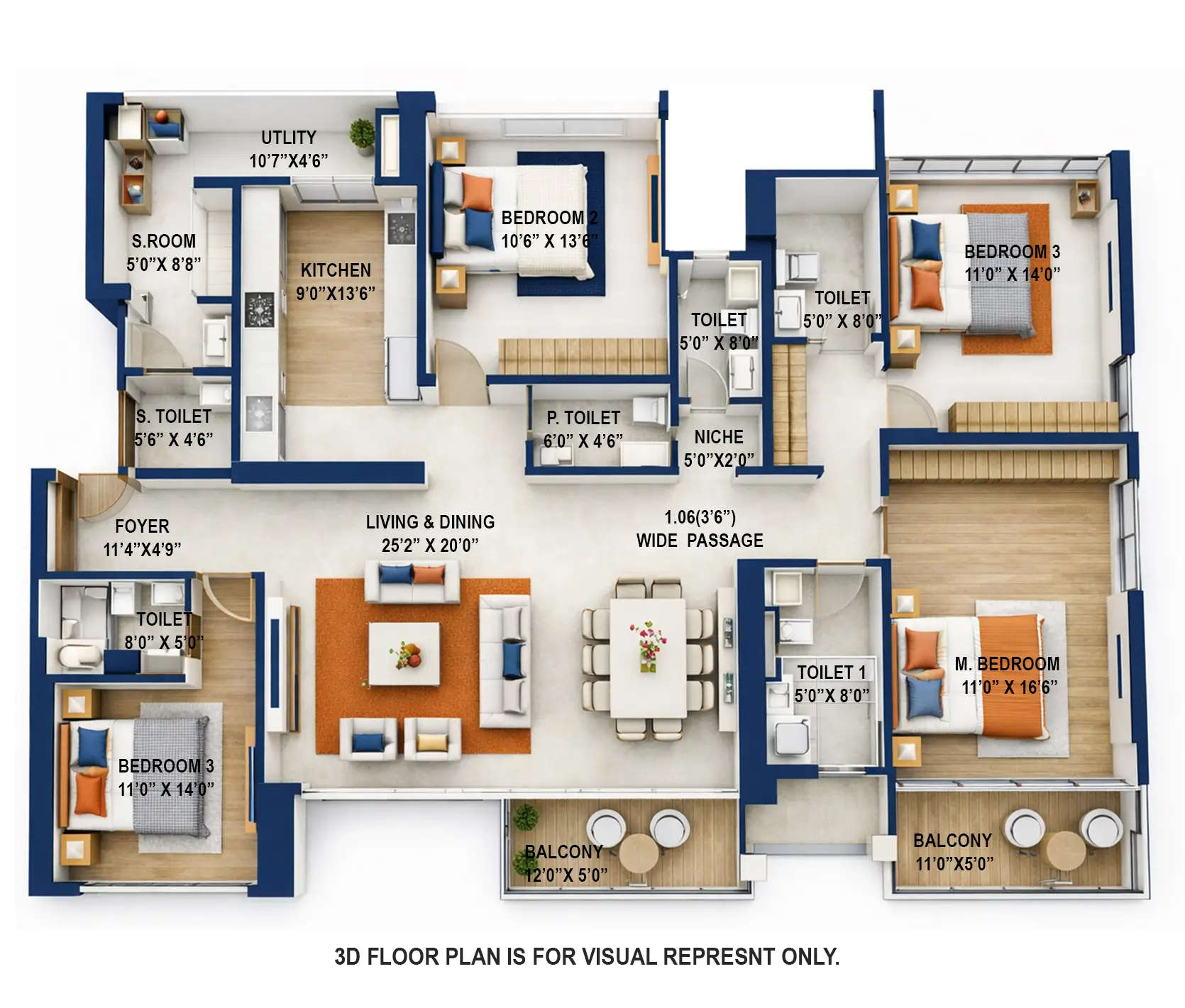 Floor plan for 4 BHK