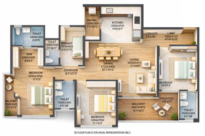 Goel Ganga Avanta Mundhwa - Floor plan 3.5 BHK 1460 Sq.ft