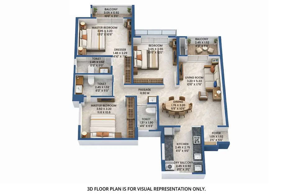 Floor plan for 3 BHK