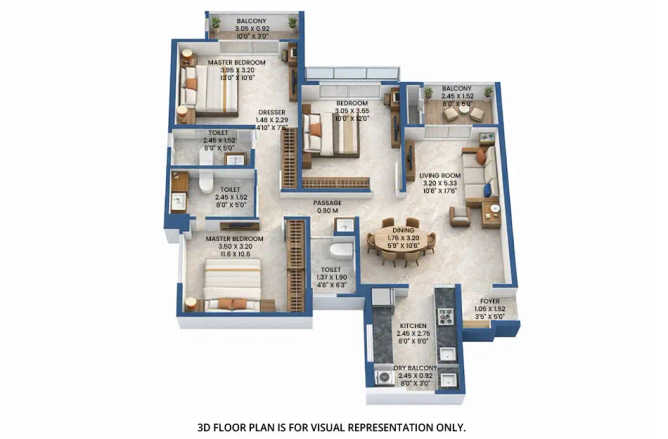 Hiranandani Krisala Township Hinjewadi - Floor plan 3 BHK 1075 Sq.ft