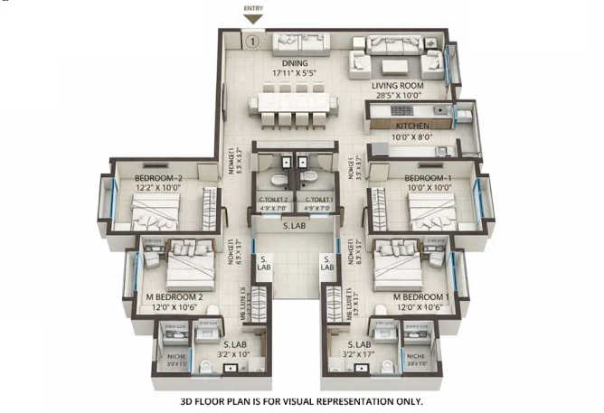 Sheth Vasant Lawns Majiwada - Floor plan 4 BHK 1418 Sq.ft