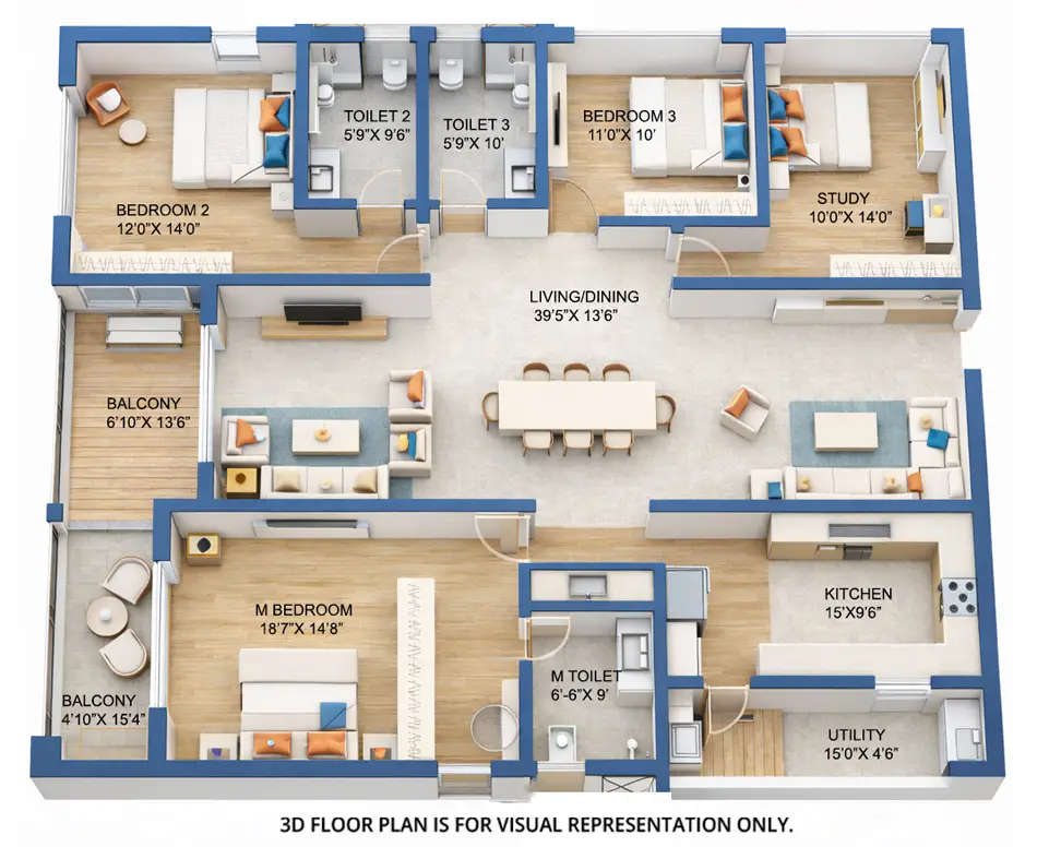 Floor plan for 4 BHK