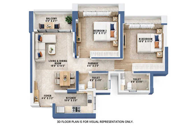 Raheja World Residences Juinagar - Floor plan 2 BHK 649 Sq.ft
