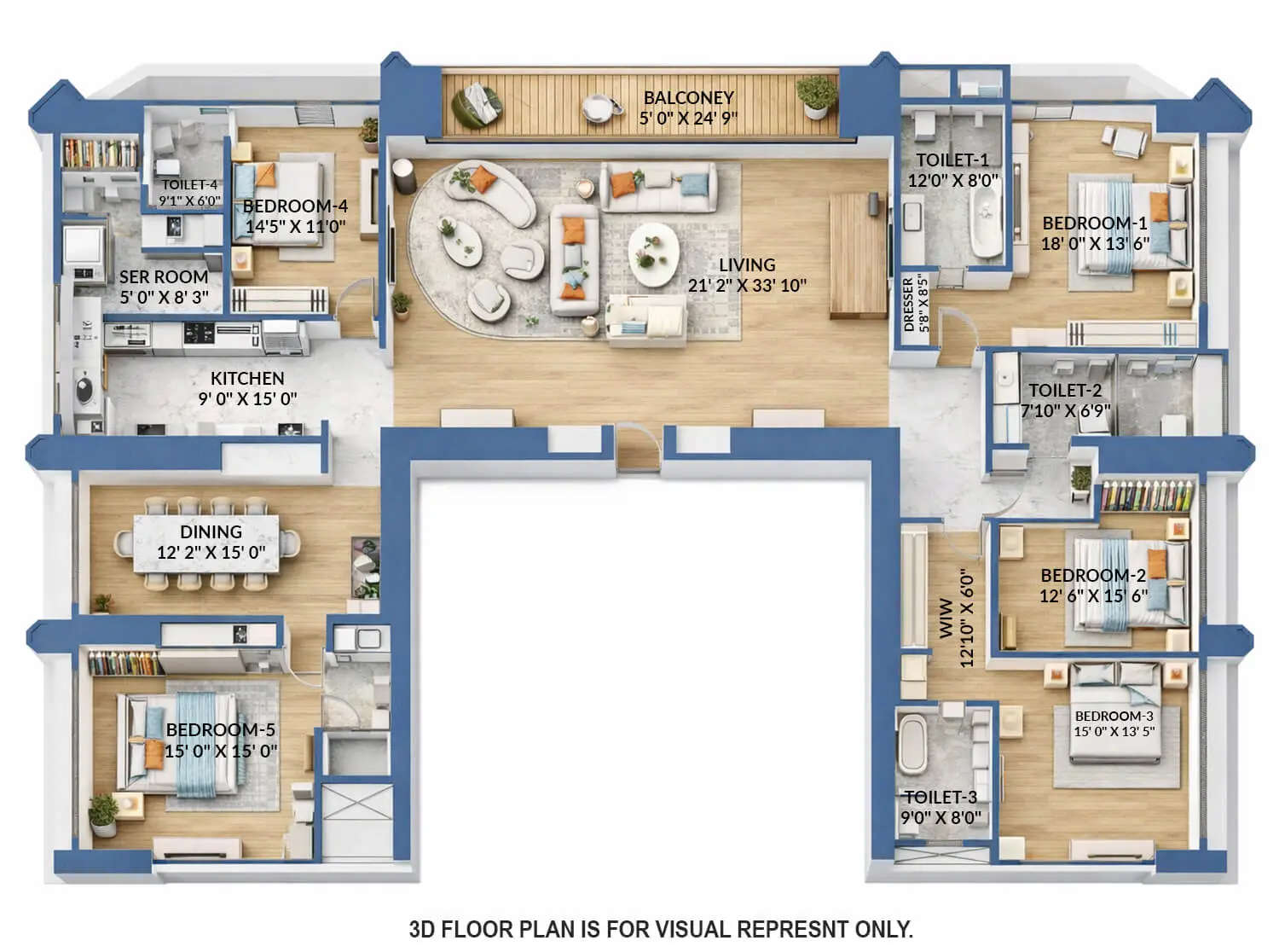 Floor plan for 5 BHK