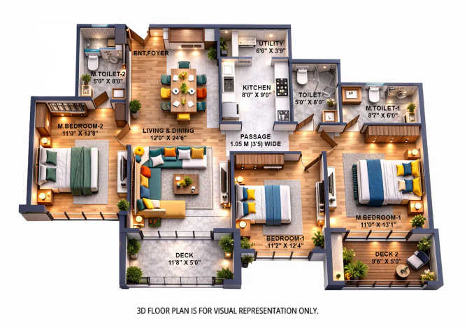 K Raheja Galaxy Mohammed Wadi - Floor plan 3 BHK 1174 Sq.ft