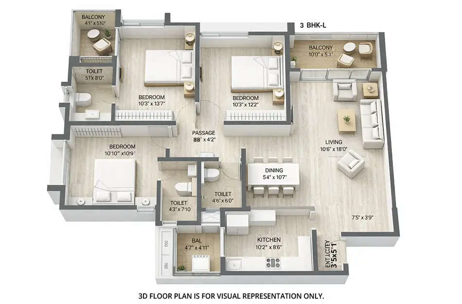 Floor plan for 3 BHK