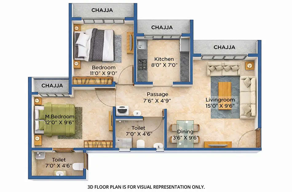 Floor plan for 2 BHK