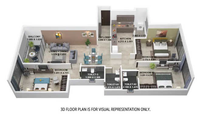 Kumar 47 East Mundhwa - Floor plan 3 BHK 1232 Sq.ft