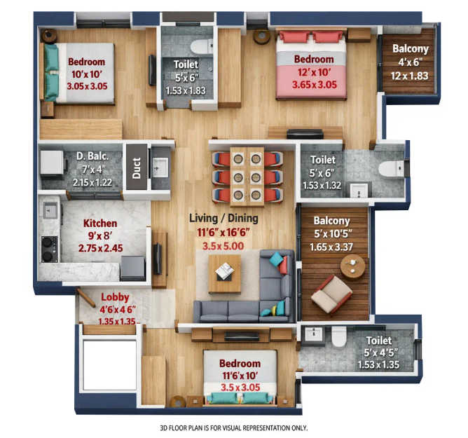 Majestique Rhythm County Hadapsar - Floor plan 3 BHK 893 Sq.ft