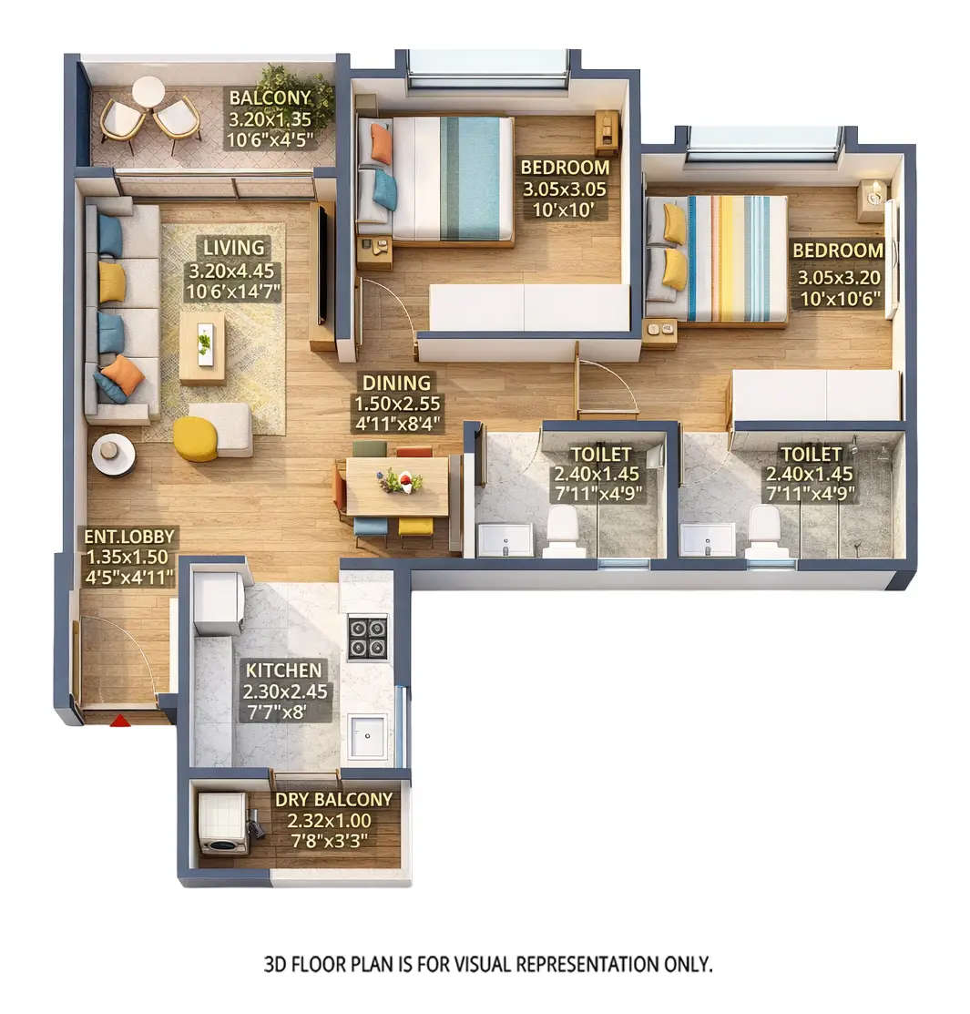 Floor plan for 2 BHK