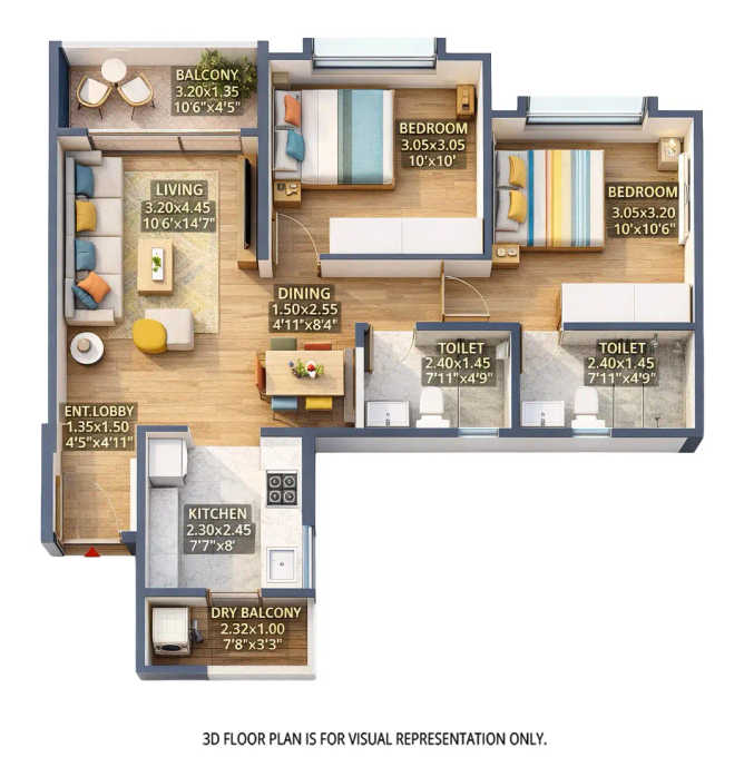 Kolte Patil Little Earth Gahunje - Floor plan 2 BHK 681 Sq.ft
