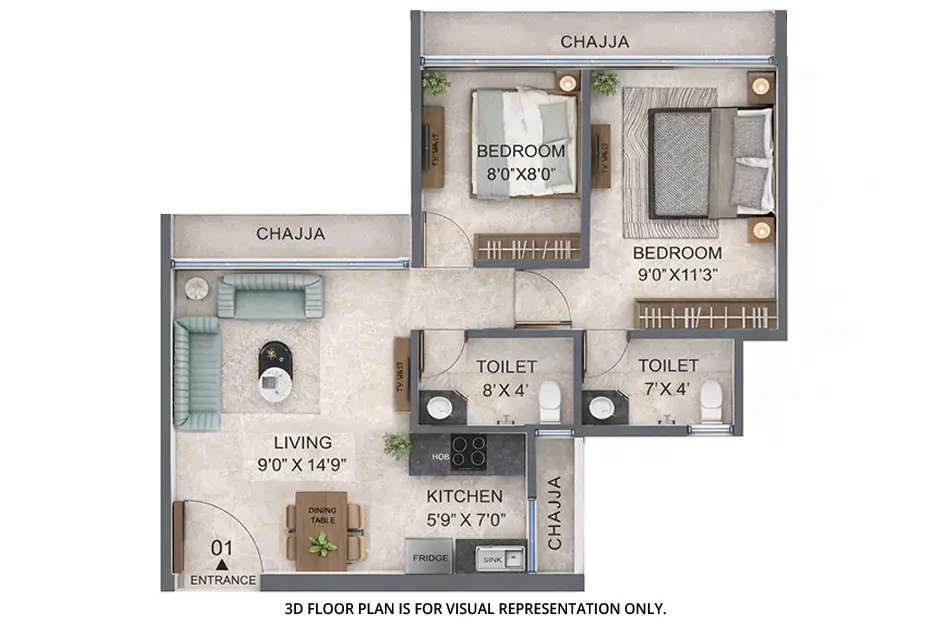 Floor plan for 2 BHK