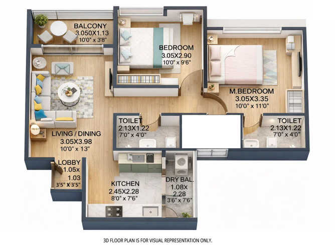 Kohinoor Abhimaan Homes Shirgaon - Floor plan 2 BHK 599 Sq.ft