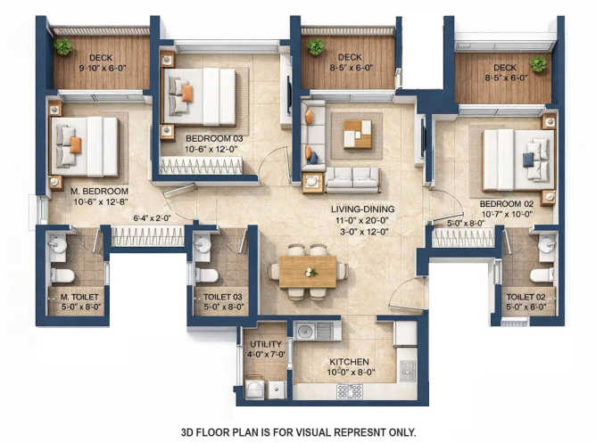 Lodha Lumis Wadala - Floor plan 3 BHK 1768 Sq.ft