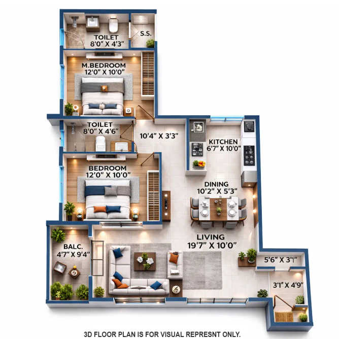 Suraj Aureva Prabhadevi - Floor plan 2 BHK 803 Sq.ft