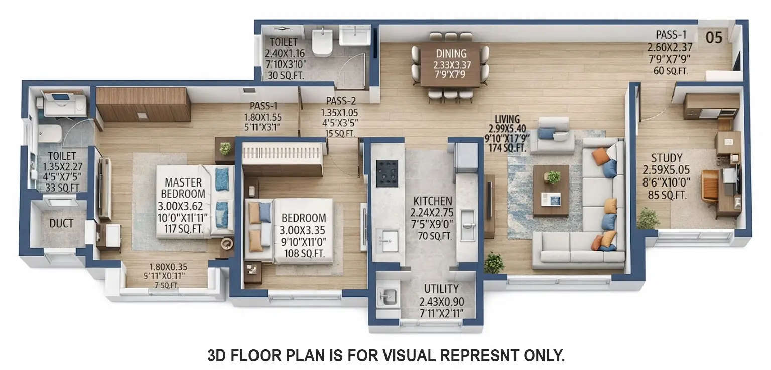 Floor plan for 2.5 BHK
