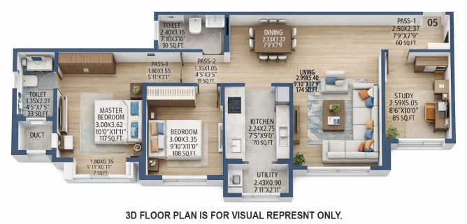 Hubtown Rising City Ghatkopar - Floor plan 2.5 BHK 822 Sq.ft