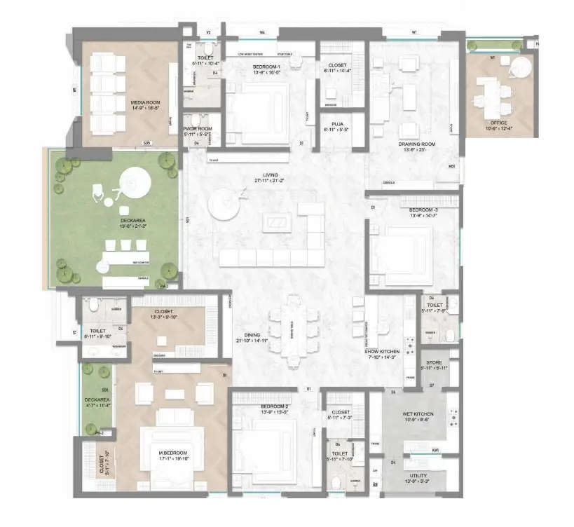Floor plan for 5 BHK