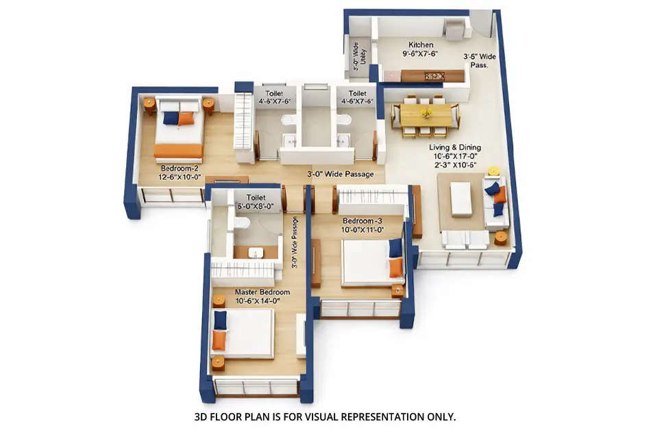 Floor plan for 3 BHK