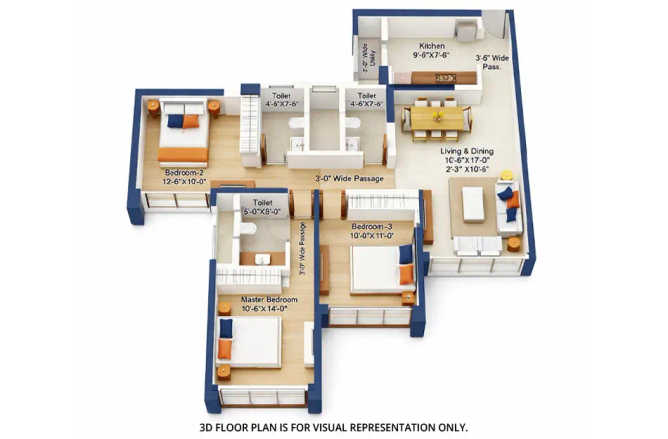 Sunteck Kalyan Kalyan - Floor plan 3 BHK 935 Sq.ft