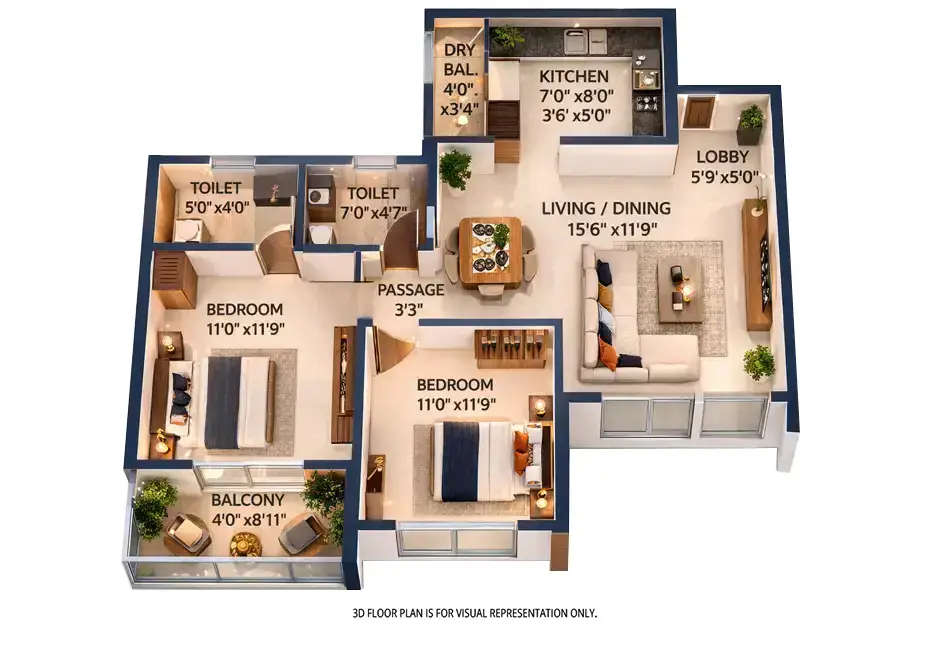 Floor plan for 2 BHK
