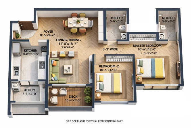 Lodha Panache Hinjewadi - Floor plan 2 BHK 883 Sq.ft