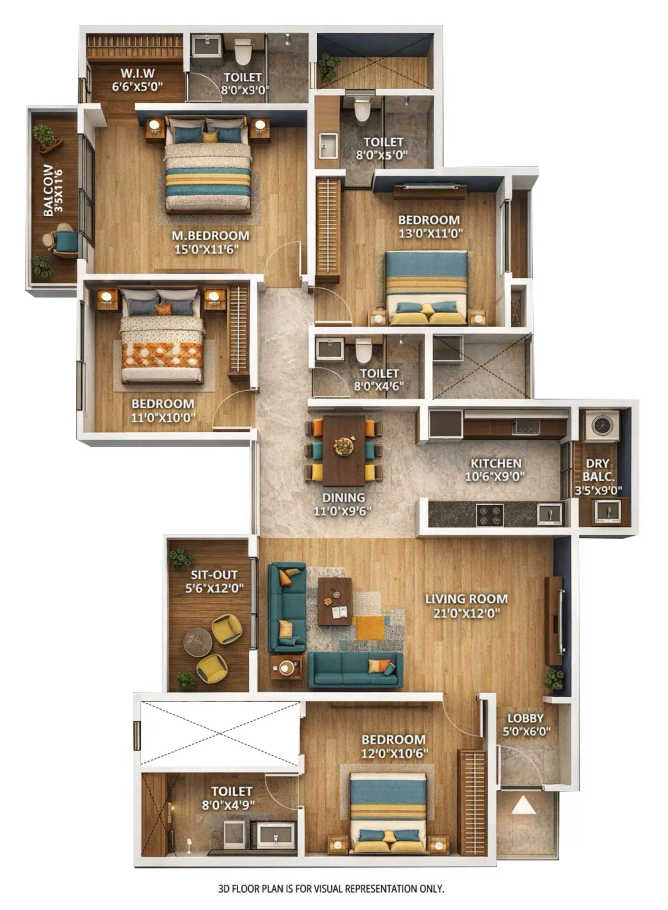 Saheel Luxton Wakad - Floor plan 4 BHK 1458 Sq.ft