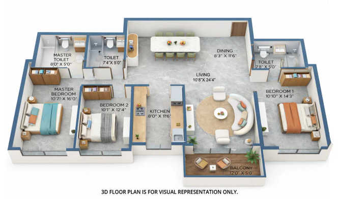 Vista Residences Jogeshwari - Floor plan 3 BHK 1170 Sq.ft