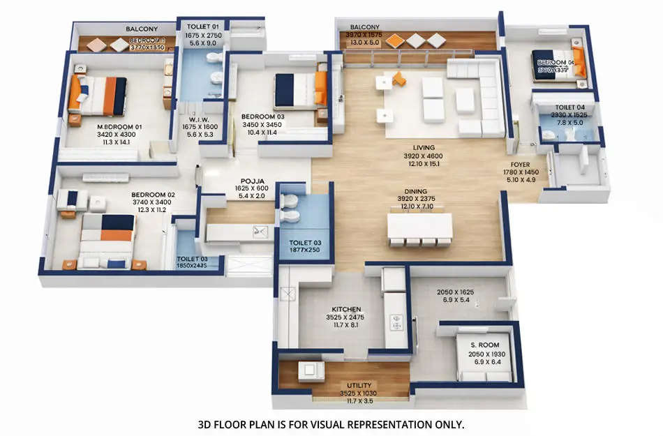 Floor plan for 4 BHK