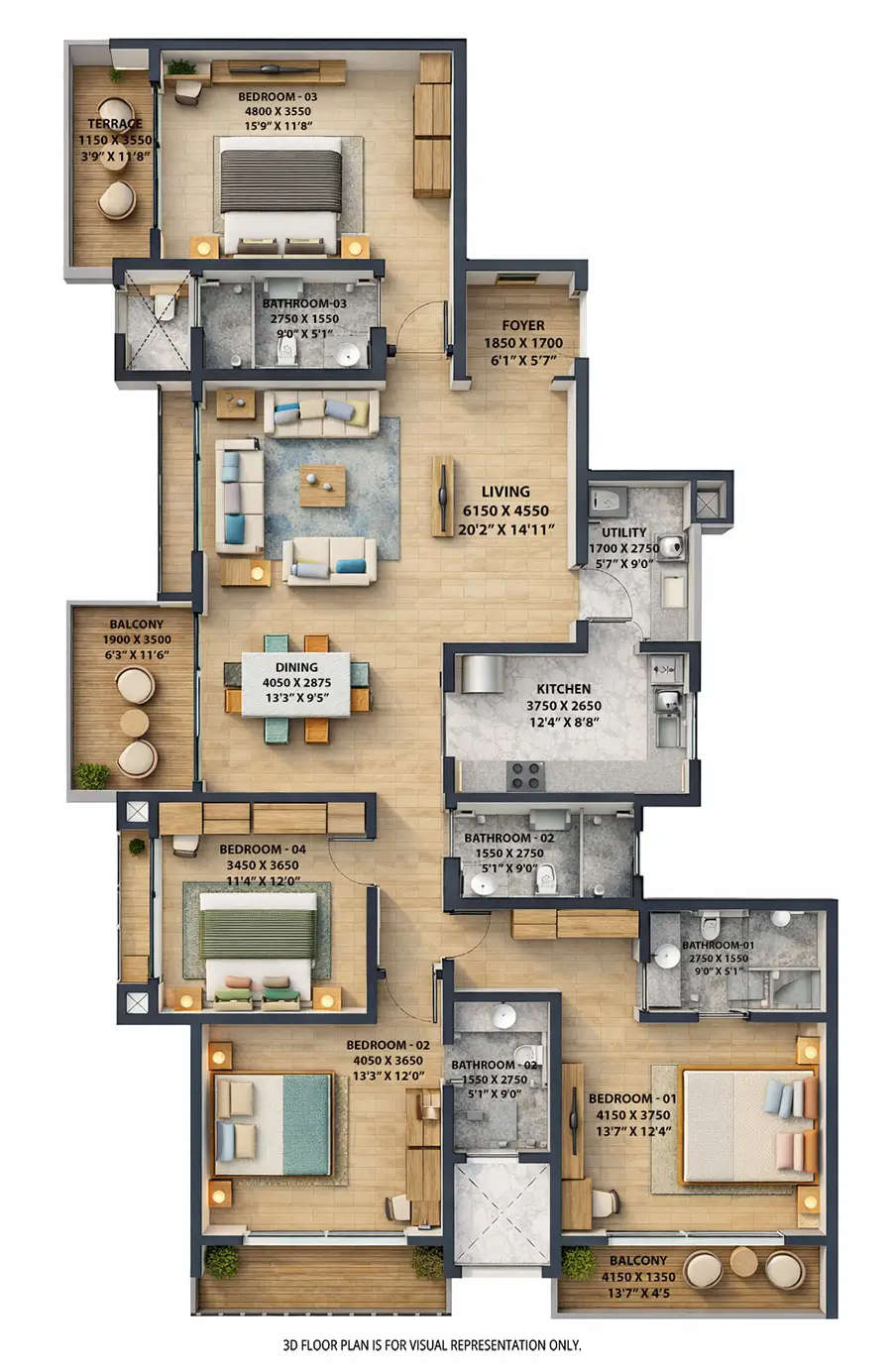 Floor plan for 4 BHK