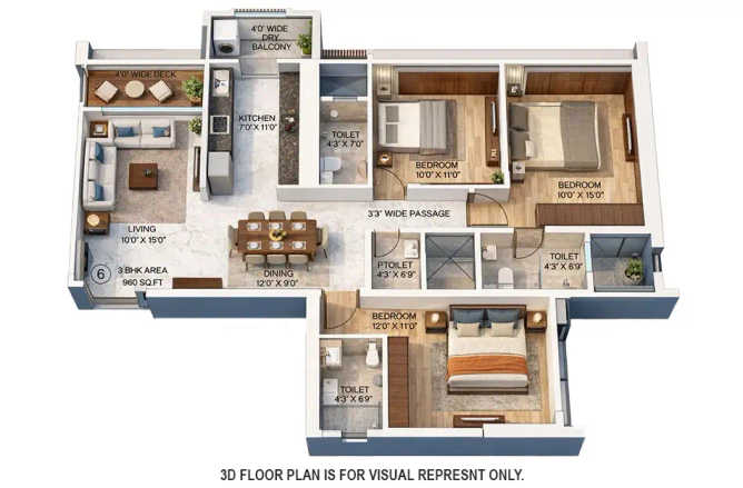 Sai Emerald Mulund - Floor plan 3 BHK 996 Sq.ft