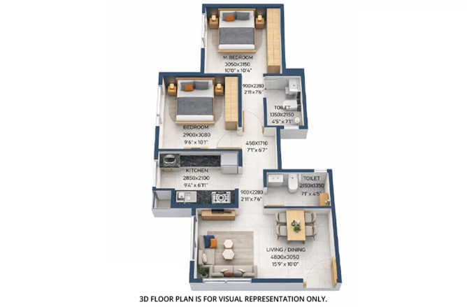 Tharwani Stella Dombivali - Floor plan 2 BHK 500 Sq.ft