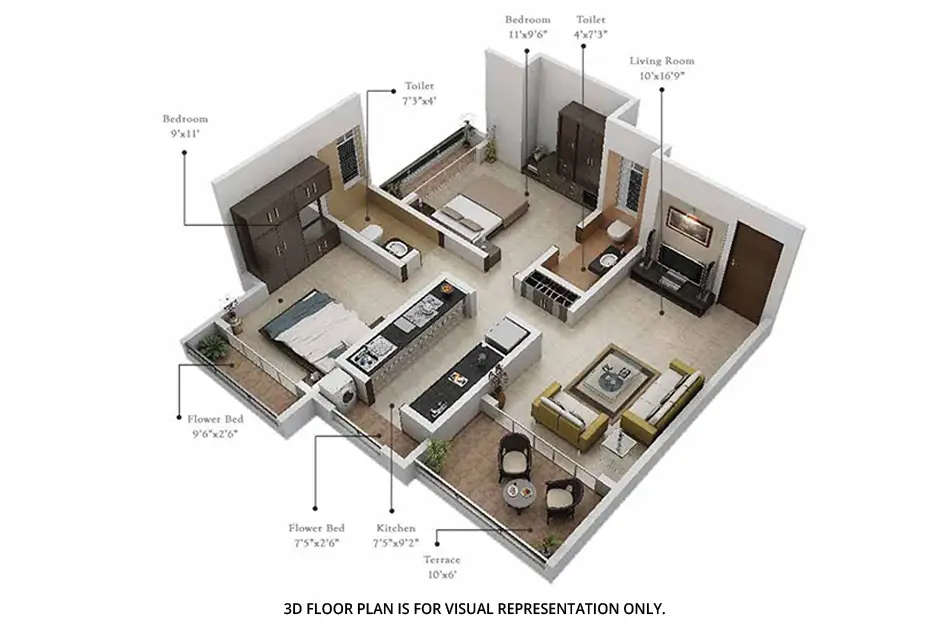 Floor plan for 2 BHK