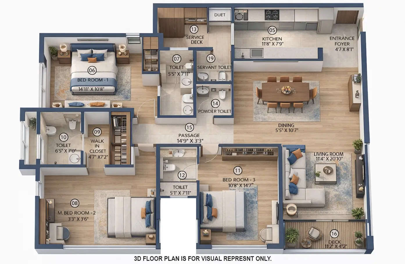 Floor plan for 3 BHK
